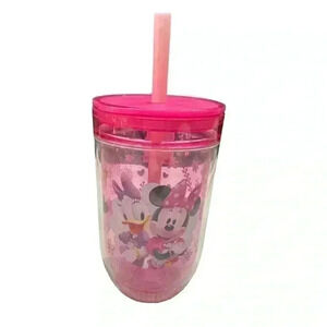 Disney Tumbler Mealtime Magic Minnie and Daisy Pink Straw Travel Cup